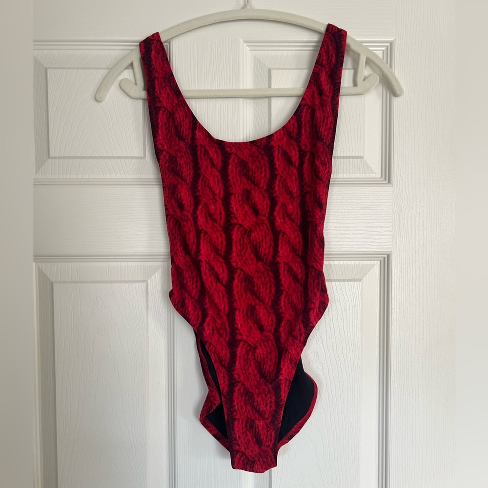 Norma Kamali Red Cable Patterned One-Piece